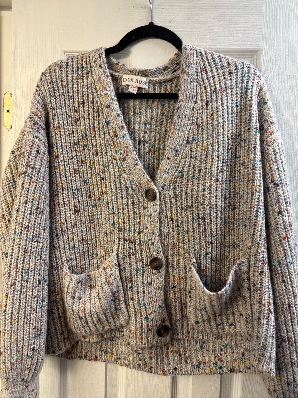 Knox Rose Cream Multicolor Flecked V-Neck Button Cardigan